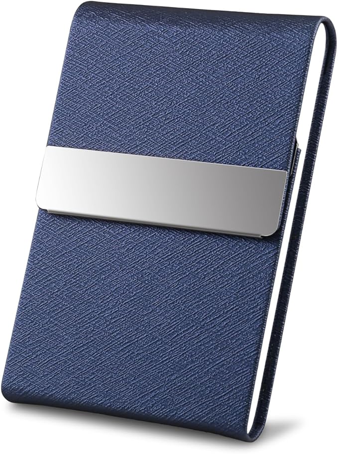 DMFLY Professional Business Card Holder, Pocket Business Card Case for Women & Men, PU Leather Multi Card Case, Credit Card Wallet, Name Card Holder with Magnetic Closure, Blue-gs