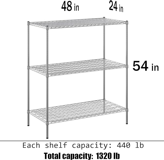 Regal Altair 24" Deep x 48" Wide x 54" Height Wire Shelving Kit | 3-Tier | NSF Commercial Storage Rack Unit