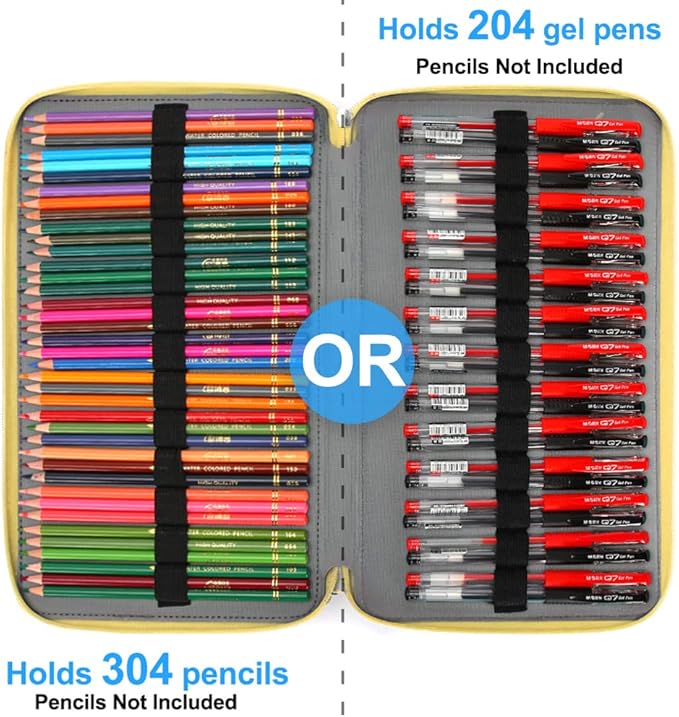 Colored Pencil Case - Large Capacity Colored Pencil Holder with Zipper Closure Twill Fabric Pencil Case for 300 Colored Pencils or 200 Gel Pen, Pencil Case Organizer for Artist (Yellow Flower)