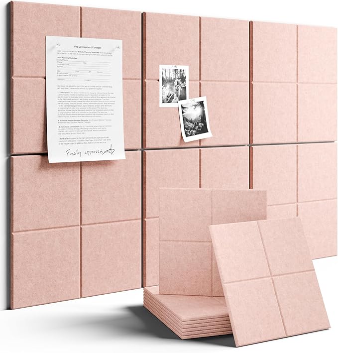 Fluxynara Large Felt Bulletin Board 36" x 24"Cork Board Alternative-6 Pack with 40 Safe Removable Adhesive Tabs, Cork Boards for Walls Cork Board for Home Office Classroom Pin Board-Coral