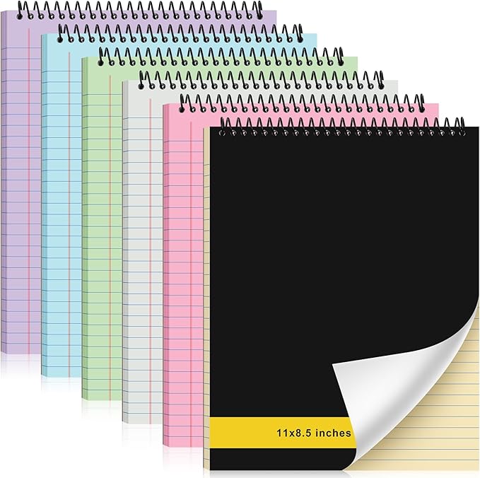 Resurhang 6 Pcs Legal Pad Top Spiral Bound Notebook 70 Sheets Double Sided College Ruled Paper Notepad Memo Steno Pad with Stiff Cover for Business College(8.5 x 11 Inches,No Holes,6 Colors)