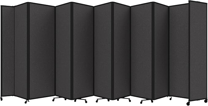 Versare Room Divider 360 Portable Wall Partition | Folding Panels | Large Freestanding Divider | Locking Wheels | Temporary Room Separator | 25' x 7'6'', Charcoal Gray