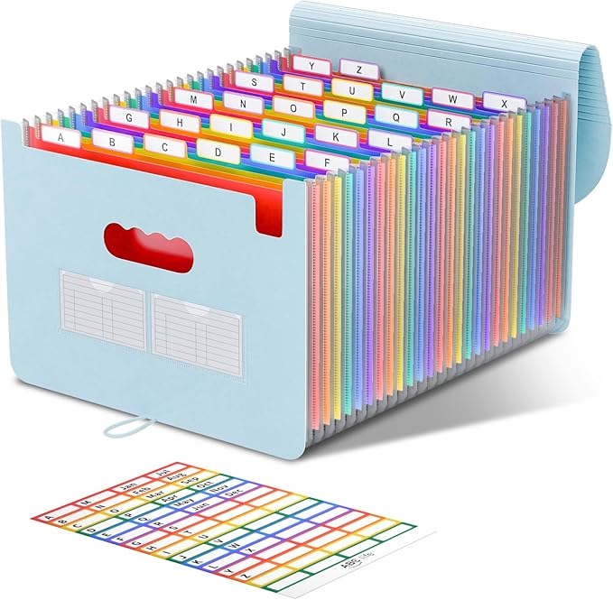ABC life 26-Pocket Accordion File Organizer, Expanding File Folder, Letter/A4 Size Plastic Monthly Bill & Tax Receipt Holder with A-Z Tabs for Home, Office, Classroom - Light Blue
