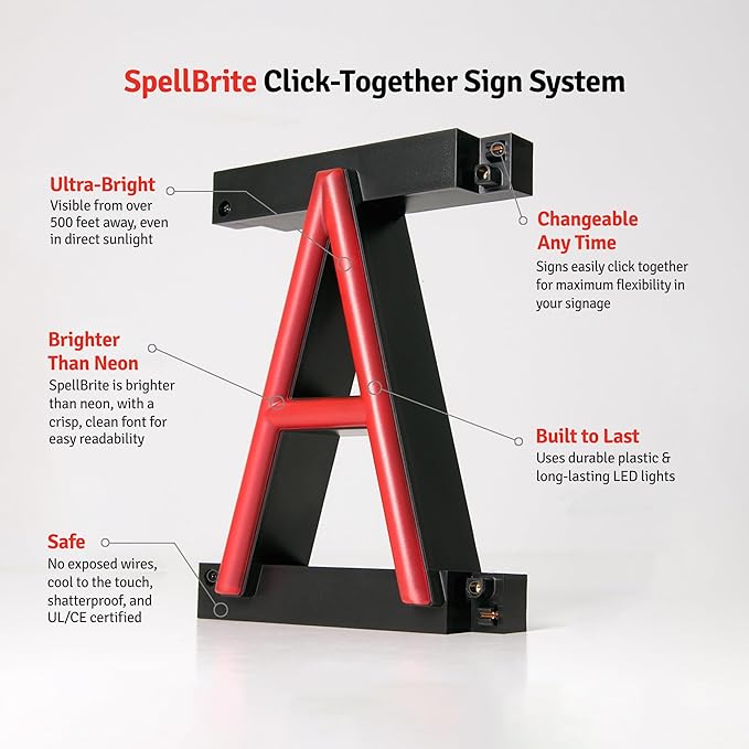 SpellBrite SERVICE Sign | Directional Sign with Neon Look, Red LED Light Source | 24.9" x 6.3"