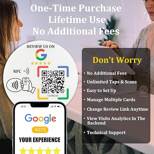 Epoxy Sticky Card with NFC Chip & QR Code - Compatible with Google Business Page for Customer Reviews, Boost Business Reviews, Essential for Small Businesses, No App, No Monthly Fee (Black-3 Cards)
