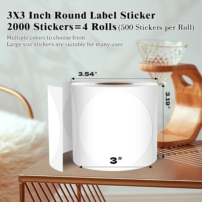 3 Inch Round Colored Dot Stickers, 2000 PCS, 4 Rolls in Dispenser Box - White Circle Color Coding Labels Dot Labels for Office, Home, Inventory Organizing