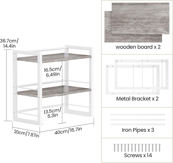 ART-GIFTREE Office Desk Shelf Organizer, Wood Desktop Bookshelf Supplies Storage Rack, Shelf for Top of Desk and Dresser (Grey-2 Tier)