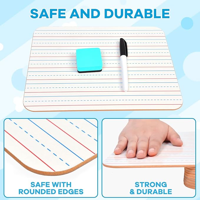 COYMOS 6 Pack Small White Board with Lines 9 x 12 Inch Double Sided Mini Dry Erase Board Classroom Pack Portable Dry Erase Lapboard for Kids Teacher Supplies with 6 Erasers and 6 Markers