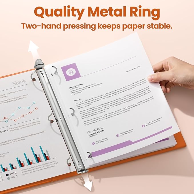 SUNEE 3 Ring Binder 3 Inch 1 Pack, Clear View Binder Three Ring PVC-Free (Fit 8.5x11 Inches) for School or Office Supplies, Orange