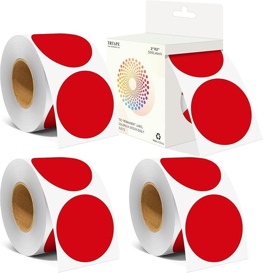 2 Inch Color Coding Round Labels (2000Pcs, 4 Rolls) - Round Colored Dot Stickers for Inventory, Pantry, Warehouse Organization - Red Circle Dot Labels