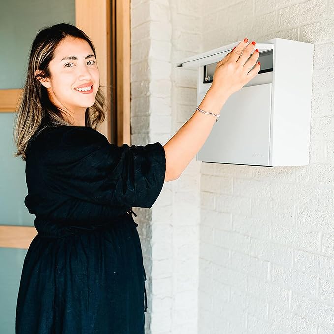 Wall Mount Mailbox - Small, Anti-Theft Locking Mailbox, Weatherproof Mailboxes for Outside The House, 13.5" H x 15" L x 5.5" D (White)