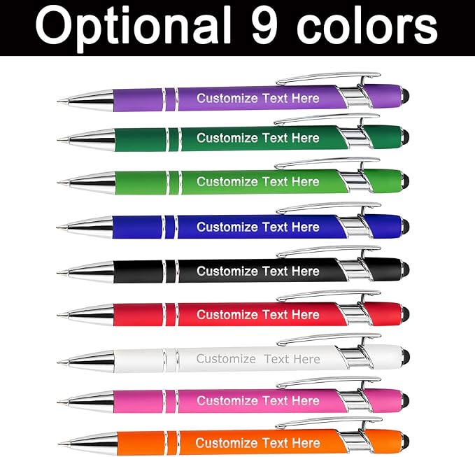 Custom Pens Bulk Personalized Ballpoint Pen with Stylus Tip Customized Engraved Pens with Name Logo Soft Black Ink with Touch Metal Office for Business Office Teacher School Corporate Gifts Orange