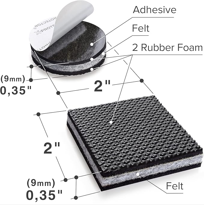 Non Slip Furniture Pads X-PROTECTOR - 16 pcs 2" - Premium Furniture Grippers! Rubber Feet Hardwood Floor Protectors for Furniture Legs - Couch Stoppers - Keep Your Furniture in Place Forever!