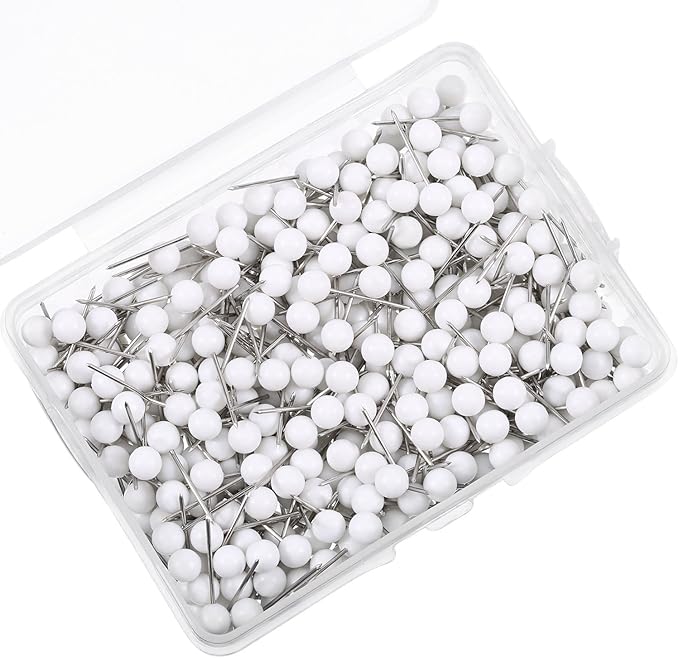 WILLBOND 500 Pack Map Push Pins Map Tacks Small Round Head Push Pins Thumb Tacks for Travel Picture Photo Bulletin Board Wall DIY Craft School Office Home(White,1/8 Inch)