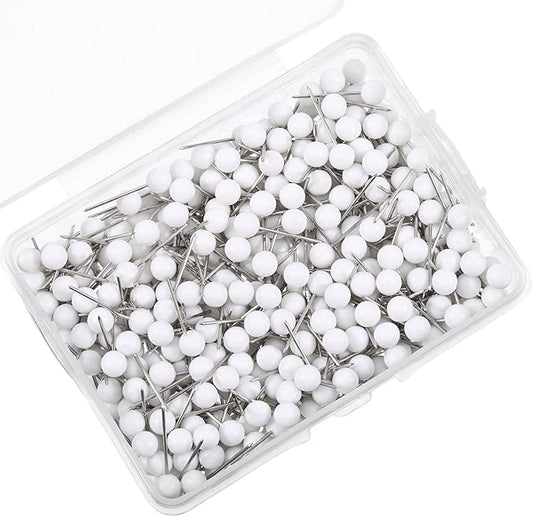 WILLBOND 500 Pack Map Push Pins Map Tacks Small Round Head Push Pins Thumb Tacks for Travel Picture Photo Bulletin Board Wall DIY Craft School Office Home(White,1/8 Inch)