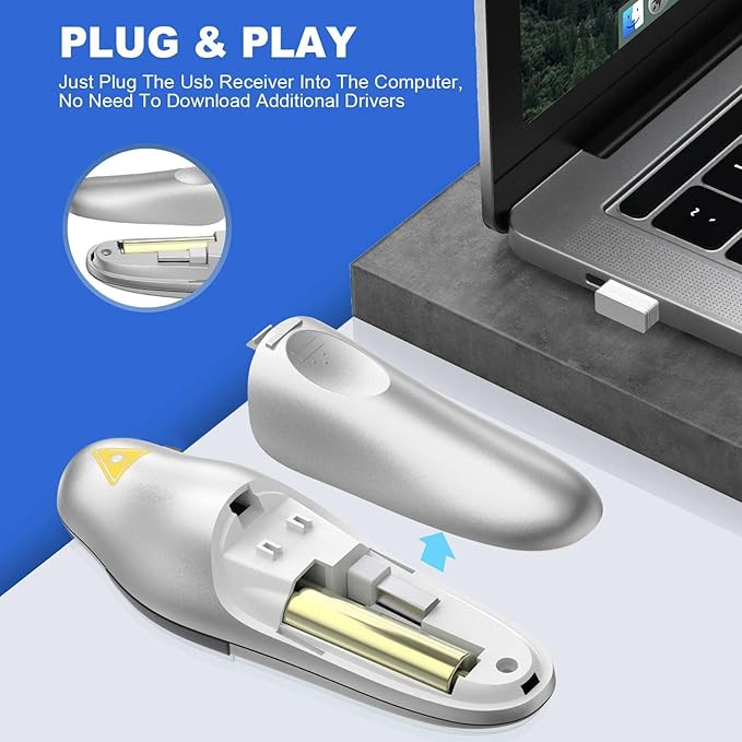 QUI Presentation Clicker Wireless Presenter Remote Clicker for PowerPoint Presentation Remote, PowerPoint Slide Advancer for Mac/Windows/Linux, Google Slide/PPT/Keynote, USB A, Silver