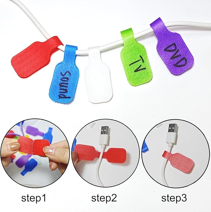 32-Pack Reusable Cable Labels - Large Plastic Tags for Cord Management & Identification,Multi-Color Wire Markers for Electronics,Charging Cords & Home Office Organization (8 Vibrant Colors)