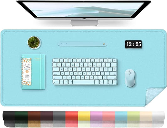 PU Leather Desk Pad Protector and Blotter, Large Mouse Pad and Laptop Desk Mat, Non-Slip Office and Home Writing Pad (Aqua Frost Blue, 31.5" x 15.7")
