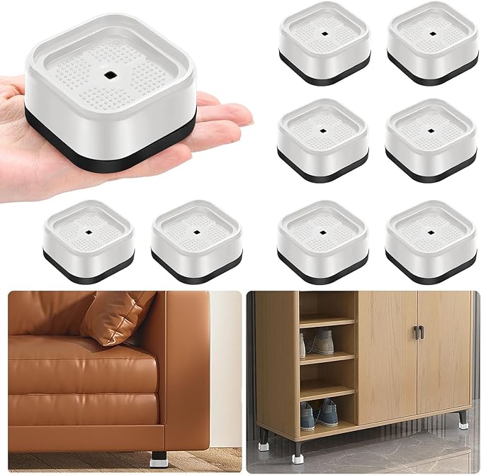 shouwuhho 8 Pack Furniture Risers Adjustable Bed Risers Heavy Duty Lifts Height 1", Square Stackable Bed Risers 1, 2 or 3 Inch for Desk Leg Table Couch Sofa Chair Bed Frame Legs Dorm, White