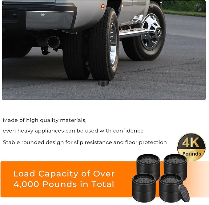 Furniture Risers Bed Risers Heavy Duty 1 inch, 2 inch, 3 inch, 4 inch Round Adjustable Bed Lifts Riser for Desk Legs Table Couch Sofa Chair Refrigerator Washing Machine (1 Inch, Black, 4 Pack )