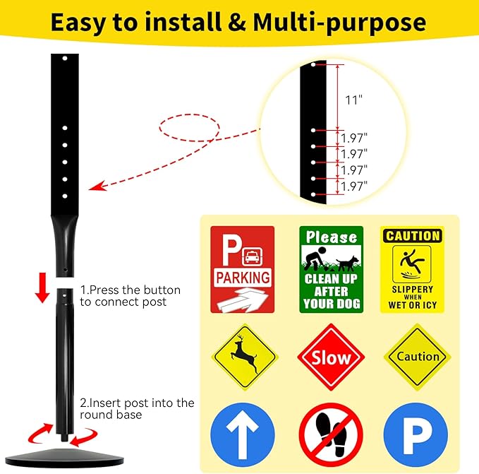 INNOVSIGN Heavy Duty Cast Iron Sign Post With 12" Diameter Bottom Round Base, 48" Movable Stand for Hanging Signs