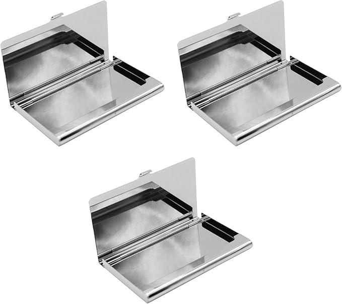 Stephanie Imports Set of 3 Slim & Minimalist Metal Business Card Holder Unisex Case (Plain Silver)