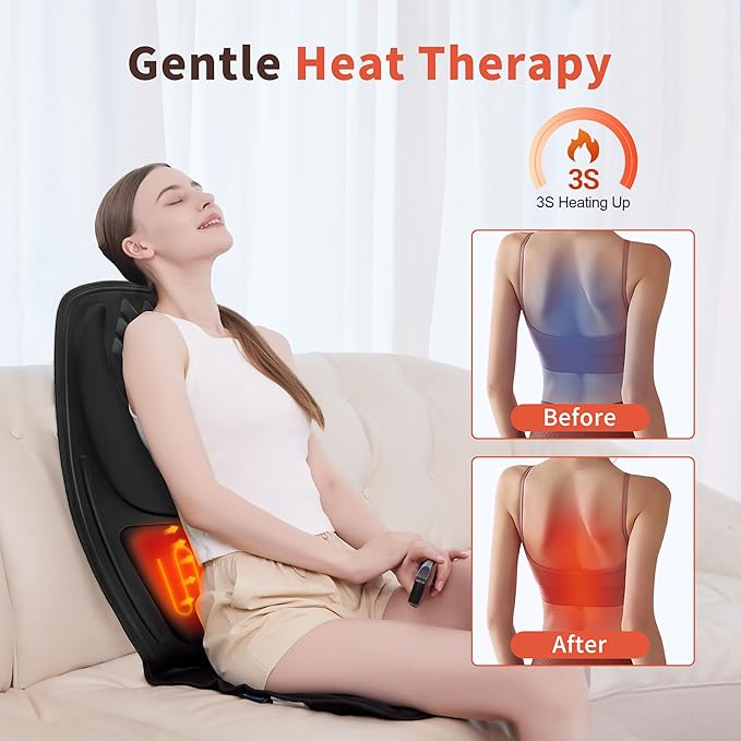 comrelax Back Massager for Chair with 8 Motors, Massage Chair Pad, Seat Massager with Lumbar Support,Heating Pad for Home/Office/Wife/Husband/Christmas
