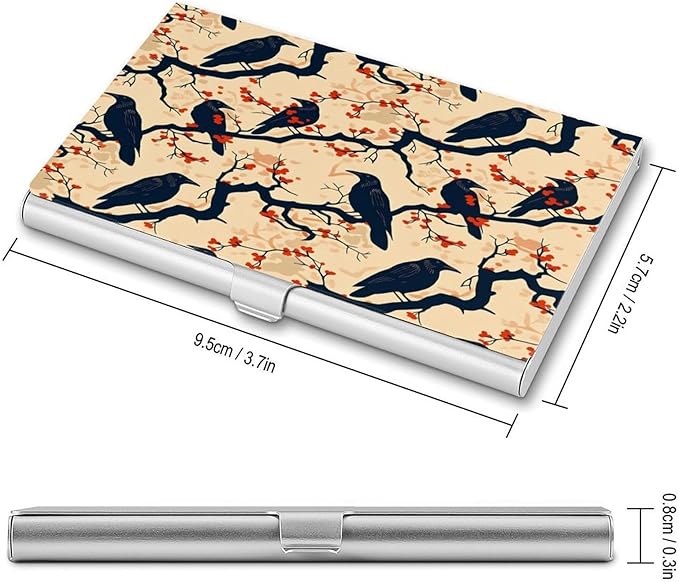haigof Crow Business Card Holder Business Card Case Metal Business Card Organizer 3.7X2.2 In