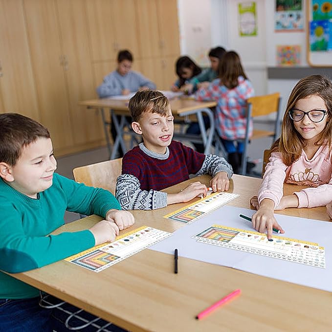 48 Pcs Student Desk Name Tags for Classroom- Waterproof Boho Desk Reference Nameplates- Traditional Manuscript Name Plates with Cursive Alphabet Multiplication Chart Fractions for 3rd to 5th Grade