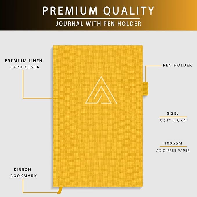Draphy Self-Mastery Journal for Men - Gratitude and Productivity Journal for More Happiness, Positivity, Growth, Mindfulness, Self Care and Reflection - Guided Inspirational Journals for Men (Yellow)