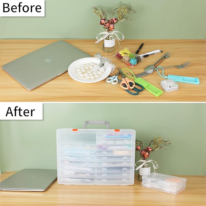 Photo Storage Box 4x6, 18 Inner Extra Large Organizer Acid-Free Photo Keeper Storage Case, Plastic Craft Storage Box for Stickers Stamps Seeds (Clear, 18 Boxes)