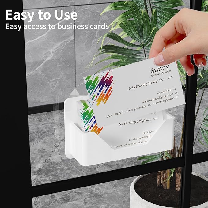 PecMuikee Window Mount Business Card Holder with Suction Cups，White Acrylic Business Card Display Stand,Multiple Business Card Holders for Office, Exhibition, Home, Restaurant 1Slot 2 Pcs