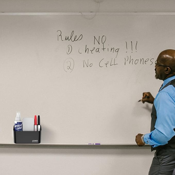 loukin Magnetic Marker Holder Set, Dry Erase Marker Holder, Dry Erase Accessory Tray Set (Includes 1 Eraser, 1 Cleaner, 2 Dry Erase Markers), Ideal for Office, School or Home Use(Black)