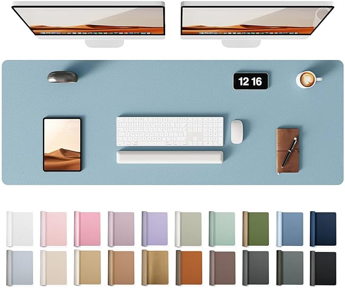 YSAGi Leather Desk Protector, Office Mat, Large Mouse Mat, Non-Slip PU Leather Blotter, Laptop Pad, Waterproof Writing Pad for Office and Home (Ice Blue, 47" x 17")