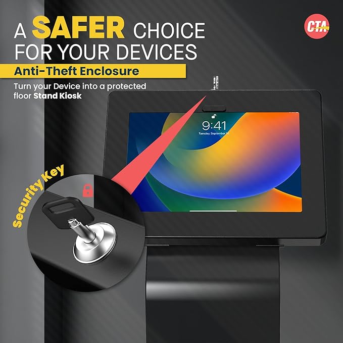 CTA Digital Premium Kiosk Floor Stand - Locking Floor Stand Kiosk - iPad 7th/8th/9th Gen 10.2" - Pro 11", 5th & 6th Gen, Surface Go, Galaxy Tab S5E & More (PAD-PARAF)