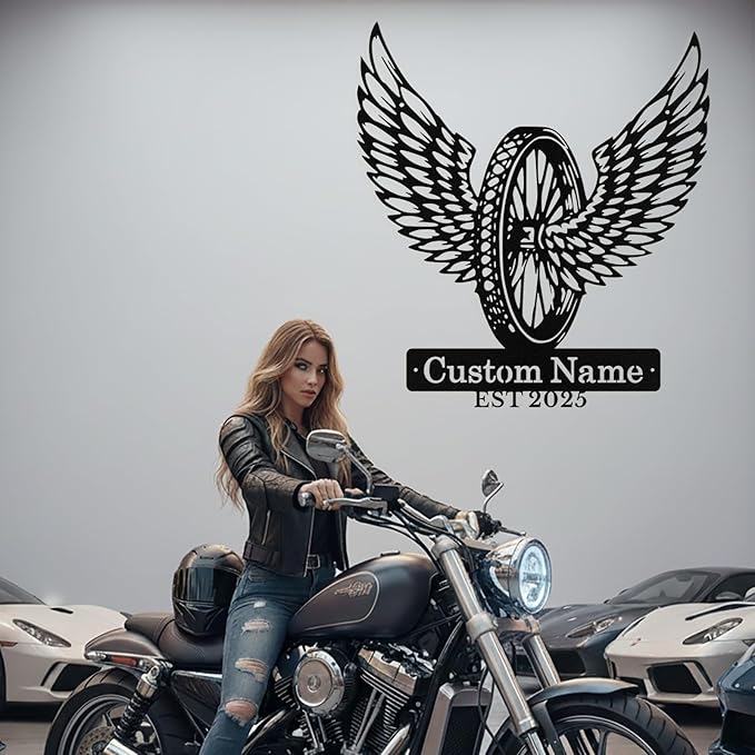 Custom Motorcycle Wheel Metal Signs Personalized Biker Name Sign Custom Garage Decor Motorbikes Wall Art Decor Motorcycle Sign Men Room Decorate Gifts for Men Husband Rider