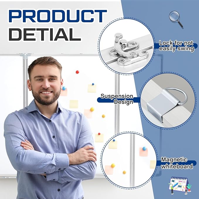 60” x 40” Foldable Whiteboard Dry Erase Board Large Tri Folding Whiteboard Magnetic Dry Erase Board, Wall Aluminium Frame and Flip Out Pen Tray for Office, Home