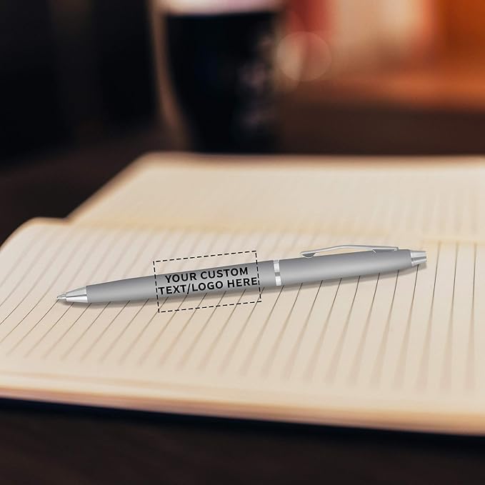 DISCOUNT PROMOS Custom Langham Ballpoint Pens Set of 50, Personalized Bulk Pack - Black Ink, Great for Office, School, Business, Tradeshows - Silver