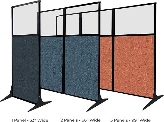 Versare Workstation Partition | Portable Wall Divider | Modern Office Cubicle | Free Standing Privacy Screen | Flexible Work Space | 33" x 70" W/Window, Cloud Gray Fabric Panels