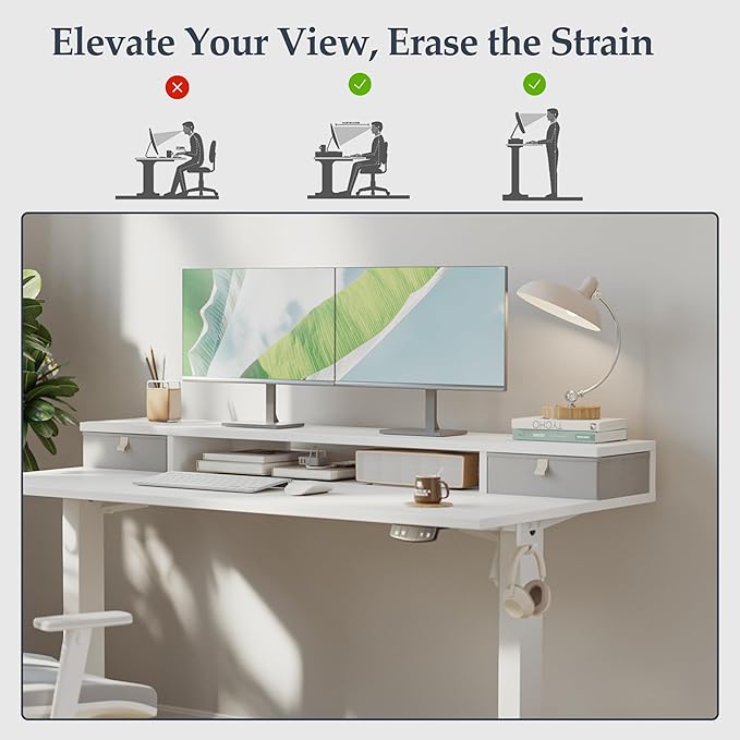 Klicelor 48 Inch Electric Standing Desk with Drawers, Adjustable Height Small Sit Stand Desk for Home Office, Compact Computer Workstation with Storage– White