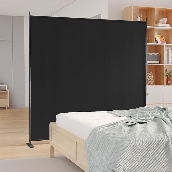 C-Hopetree 1 Panel Room Divider, 6 Ft Tall Indoor Folding Privacy Screen, Portable Partition Separator, Freestanding Separation Temporary Wall for Office, Bedroom, 71" W X 71" H, Black