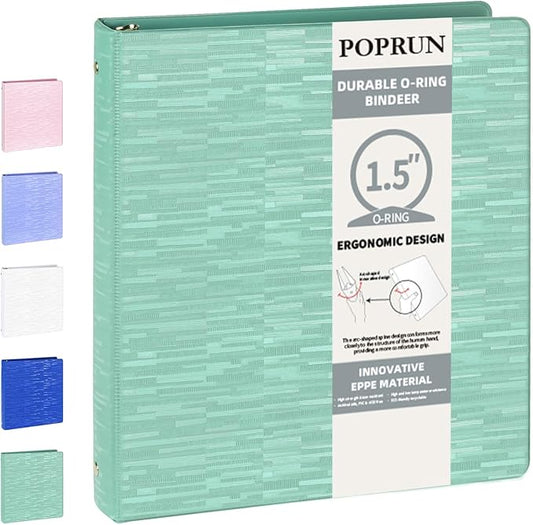 POPRUN 3 Ring Binder 1.5 Inch, PVC-Free, Holds 325 Sheets of 8.5 x 11 Paper, Extra Durable Organizer with 2 Pockets for School & Office, Heavy-Duty, 1 Pack, Midnight Green