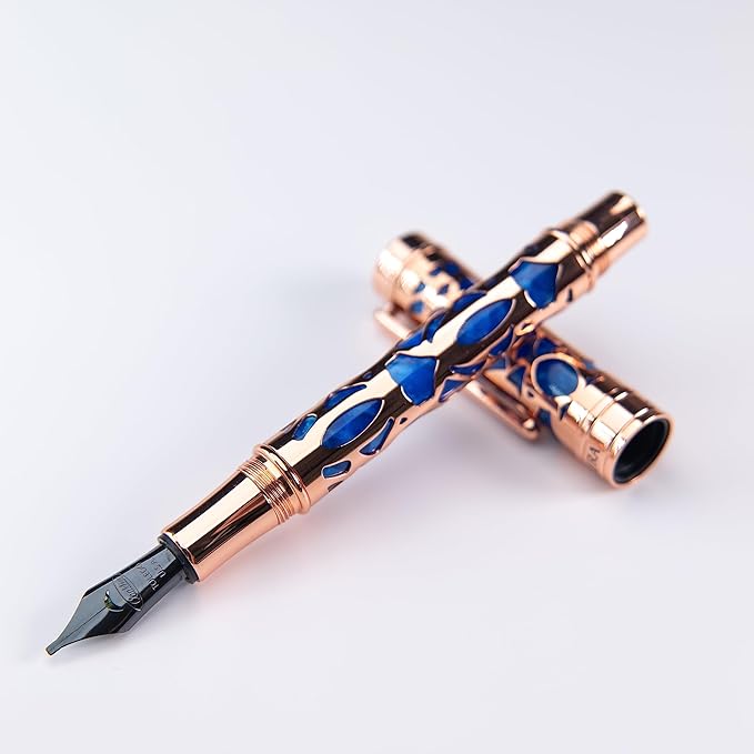 Conklin Endura Deco Crest Fountain Pen in Blue, Broad Nib, Premium Writing Instrument