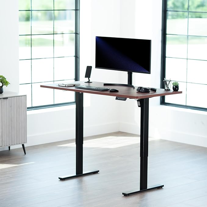 VIVO Electric 60 x 24 in Standing Desk, Memory Height Adjustment, 1B Series, Holds 220 lbs, One-Piece Dark Walnut Top, Black Frame, DESK-KIT-1B6D