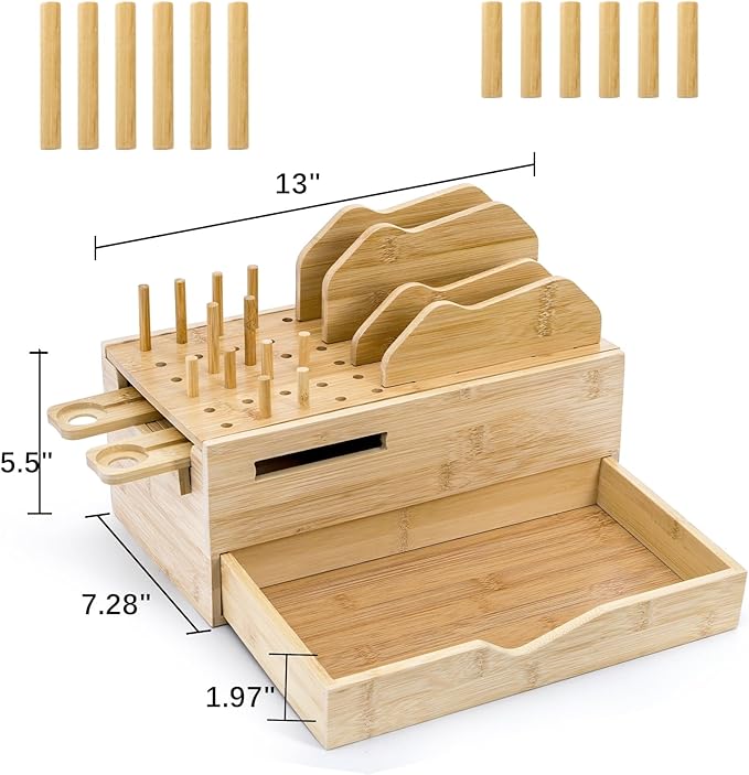 Yopay Family Charging Station with Drawer, Bamboo Charging Station for Multiple Devices, Cell Phone Docking Stations Organizer for Tablet, Laptop, Nightstand Bedside Desk Device Charger Organizer