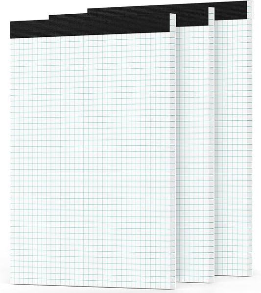 Zaviko Grid Paper Pads 8.5 x 11, 3 Pack, 4x4 Blue Quad Graph Paper Pads 8.5 x 11, White Quadrille Pad, Easy Tears Off, Cardboard Backing, Grid Notebook 8-1/2" x 11", 70 GSM Graft Paper, 30 Sheets/Pad