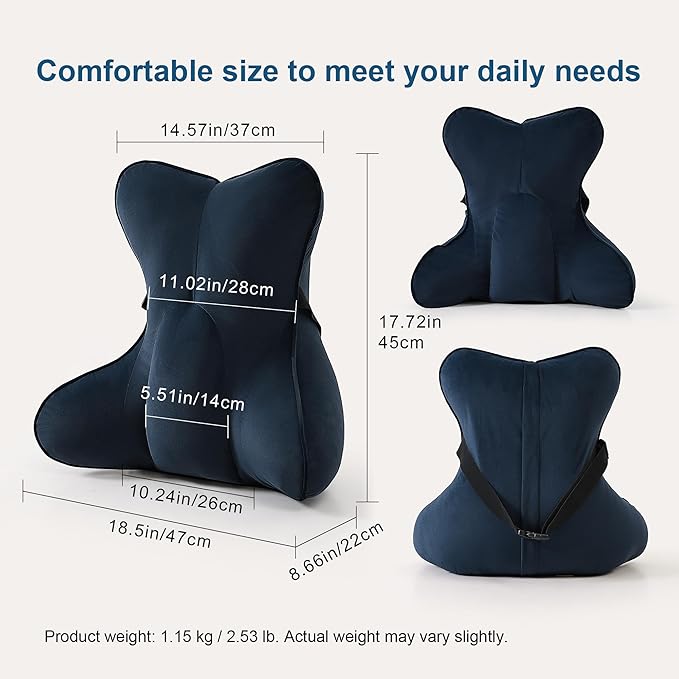 Ailuteie Lumbar Support Pillow(Pat. Pend) – Multi-Functional Ergonomic Back Cushion for Office Chair, Car Seat & Sofa, Reading Pillow with Firm Multi-Zone Support to Relieve Lower Back Pain,Teal Blue