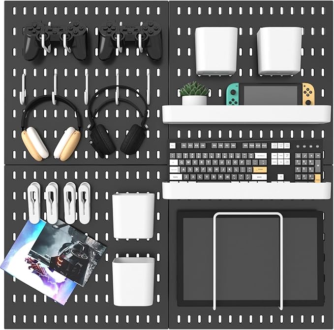 MULSAME Pegboard Combination Kit, 25.2" x 25.2" Wall Mounted Storage Set with 4 Pegboards & 20 Accessories Hanging, Peg Boards Organizer
