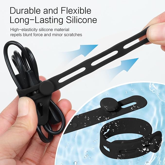 Donruby 24Pcs Silicone Cable Ties - Reusable & Washable with Locking Buckles, Adjustable Fastening Cable Management Straps, Multi-Purpose High Elasticity Cord Organizer (Black)