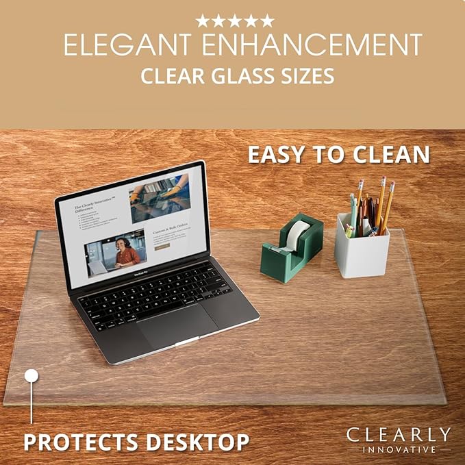 Clearly Innovative Premium Tempered Glass Desk Pad | 20" x 30" Desk Protector | 1/4" Thick Clear Blotter with Exclusive Beveled Edge | Ultimate Office Elegance